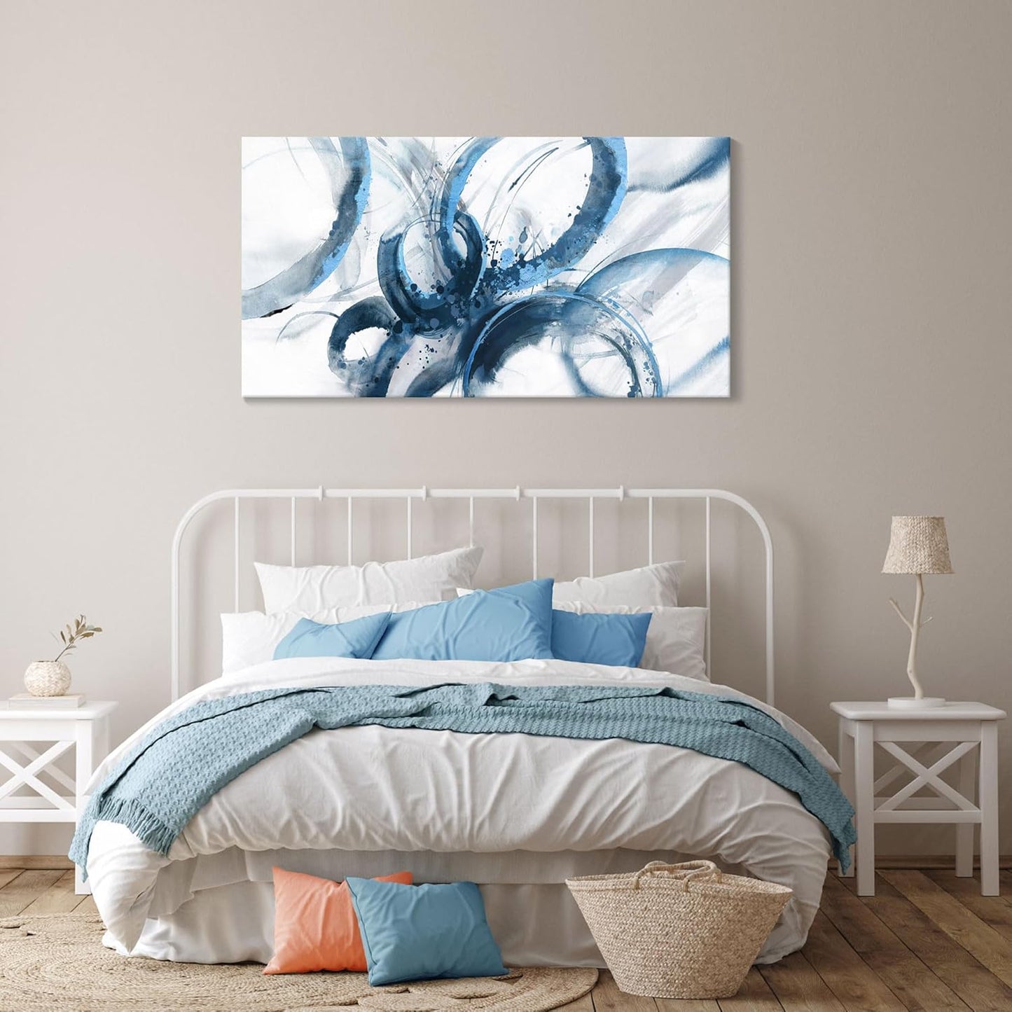 Blue Wall Art Large Pictures for Living Room Abstract Wall Decor Wall Decoration Print Pictures Canvas Framed Artwork Minimalist Paintings for Office Above Bed Wall Decor 24×48in
