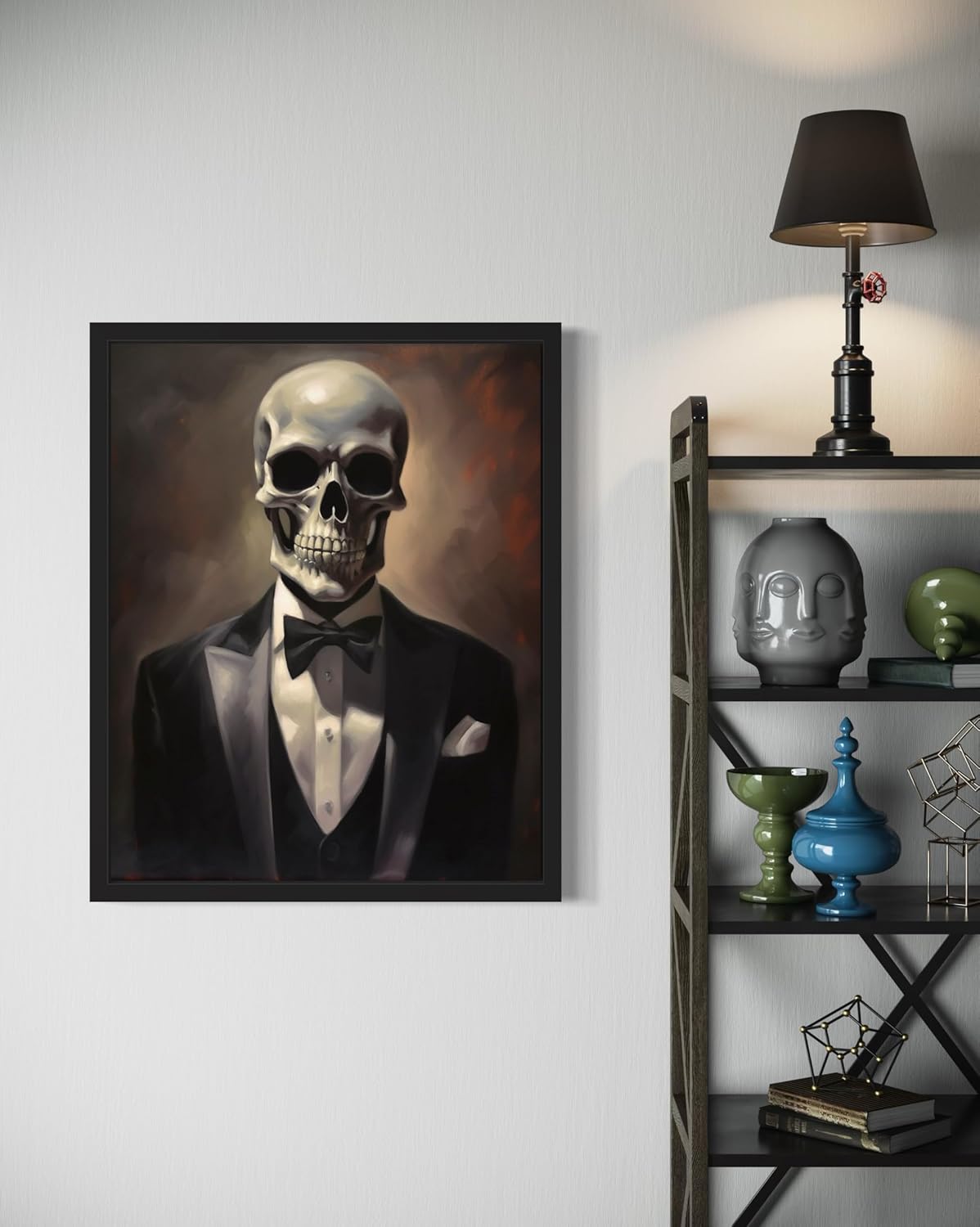 Skull Portrait Poster Art Print, Halloween Scary Vintage Wall Art Academia Spooky Painting Decoration for Horror Prints, Gothic Posters Bedroom Decor 89 (Skull Portrait, 16 x 20 inches, Black Frame)