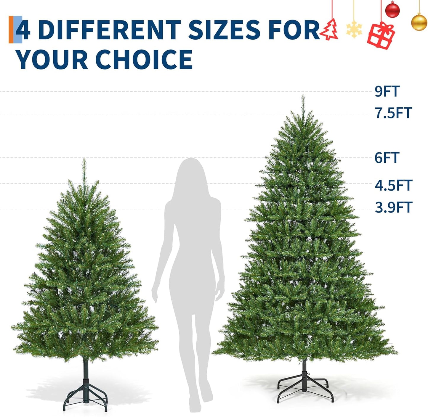 9FT Pre-Lit Artificial Christmas Tree with Color Lights,Green PE & PVC Artificial Xmas Tree,Easy Assembly, Full Branch Tips& Foldable Stand for Home, Office, Party Decoration for Xmas Holiday