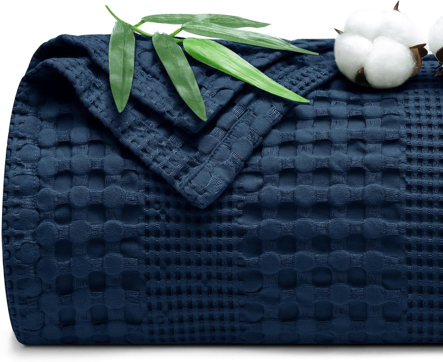 PHF Cooling Waffle Blanket Twin Size, Lightweight 60% Rayon Derived from Bamboo & 40% Cotton Breathable Blanket for Hot Sleepers, Soft and Luxury for Bed Couch and Sofa, 66"x90", Navy Blue