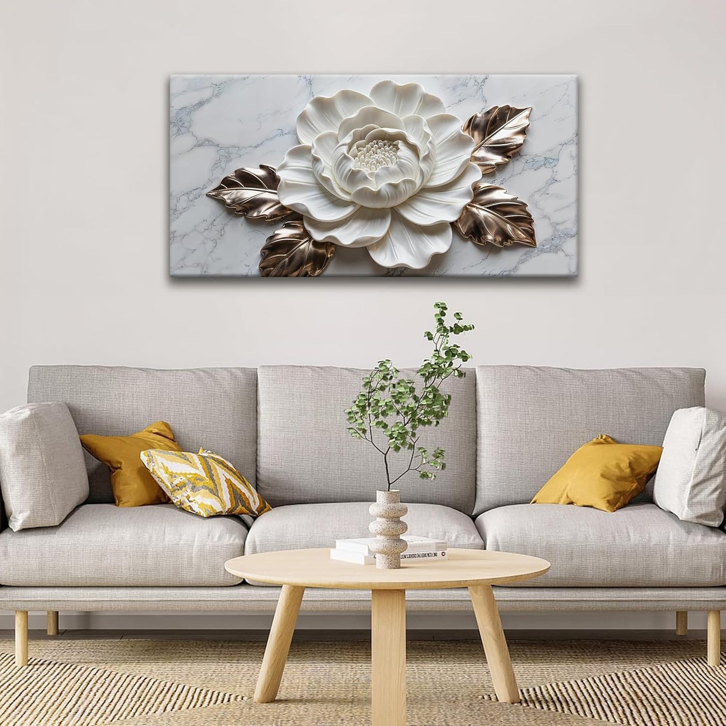 Suconvng Canvas Art Wall Decor Print Paintings Marble Texture White Flower Wall Art Prints Pictures Ready To Hang Pictures For Bedroom Bathroom Office Kitchen Home Wall Decor Artwork 20" × 40"