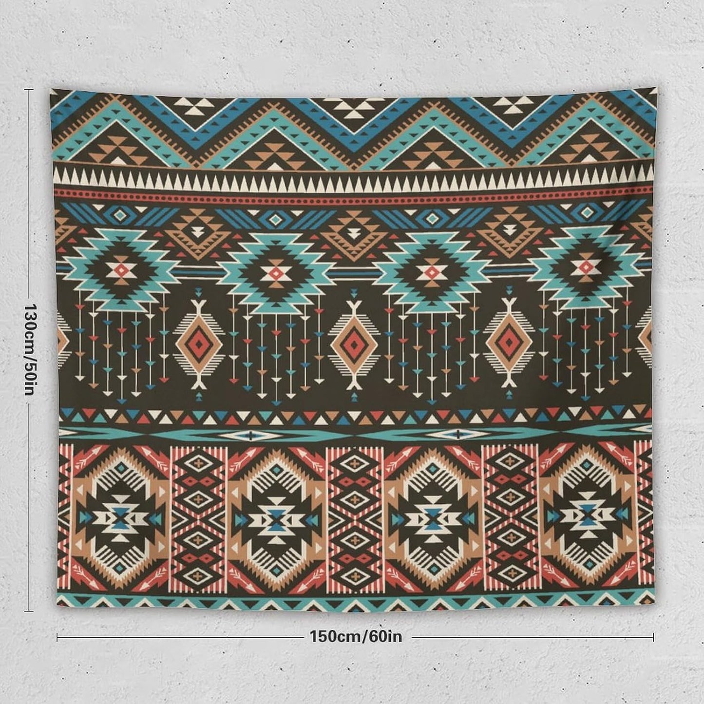HZOHNAGO Aztec Tapestry Turquoise Blue and Brown and Native American Tribal Pattern Printed Wall Tapestry Wall Hanging for Bedroom Living Room Dorm 60" W x 50" H