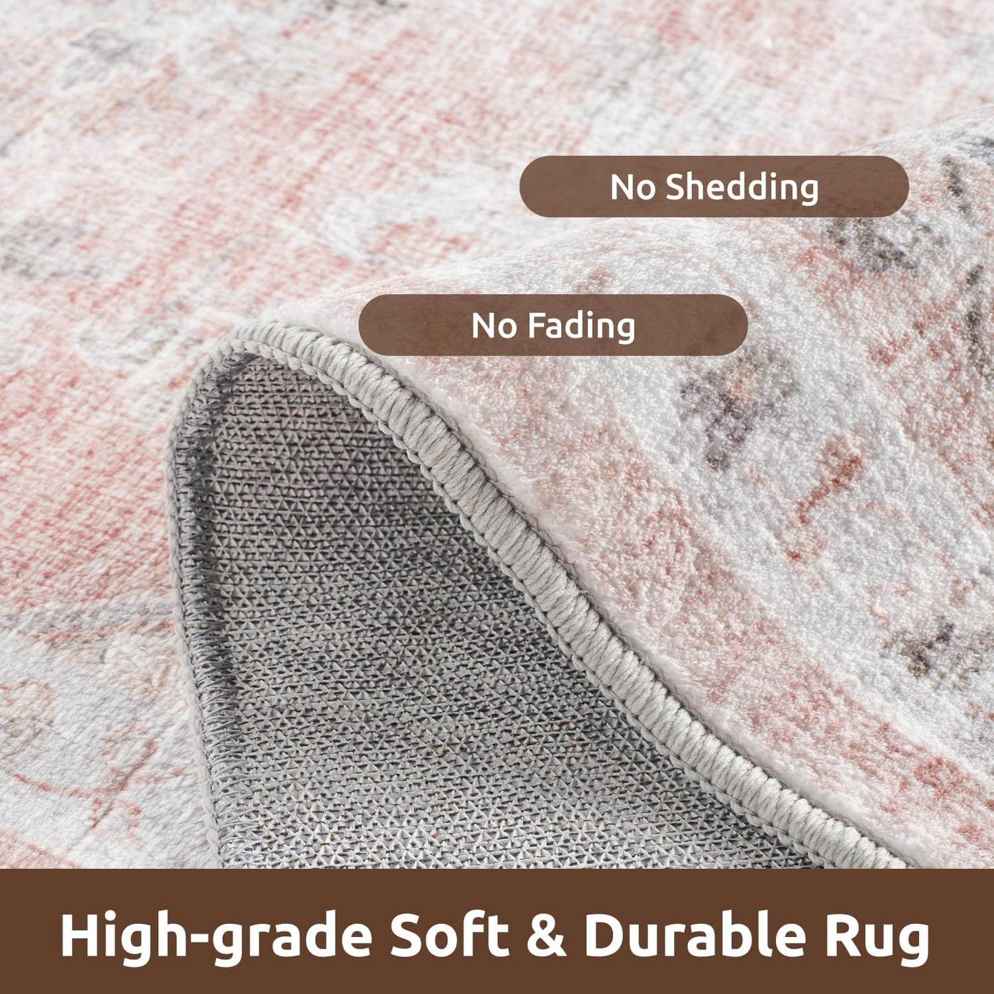 AMOAMI-2X6 Runner Rug-Washable Runners for Hallways-Soft Non Slip Bedside Rugs for Bedroom-Vintage Long Rug for Hallways Entryway Laundry Room Stair Kitchen Bathroom Pink