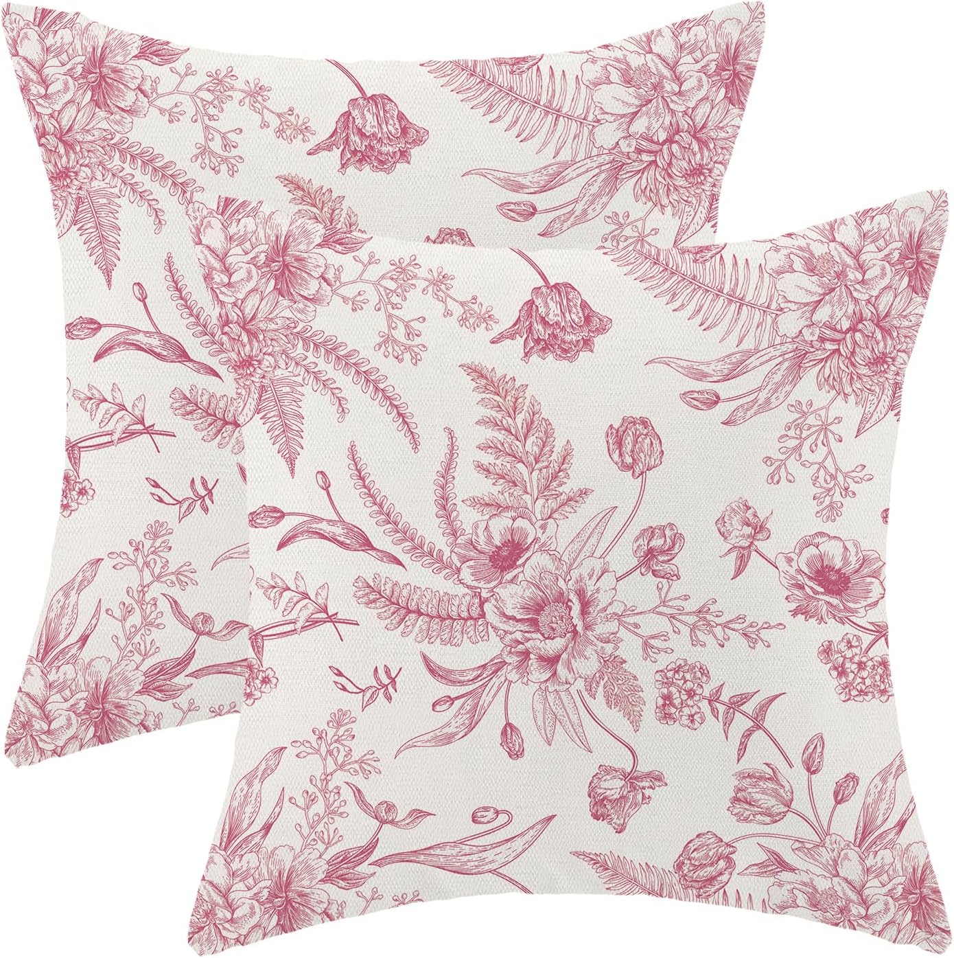 CXMEIFLY Hot Pink Spring Pillow Covers 16 x 16 Inch Set of 2 for Chinoiserie Flowers Decor Throw Pillows Floral Leaves Seasonal Plant Outdoor Decorative Cushion Cases for Couch Bed Decorations