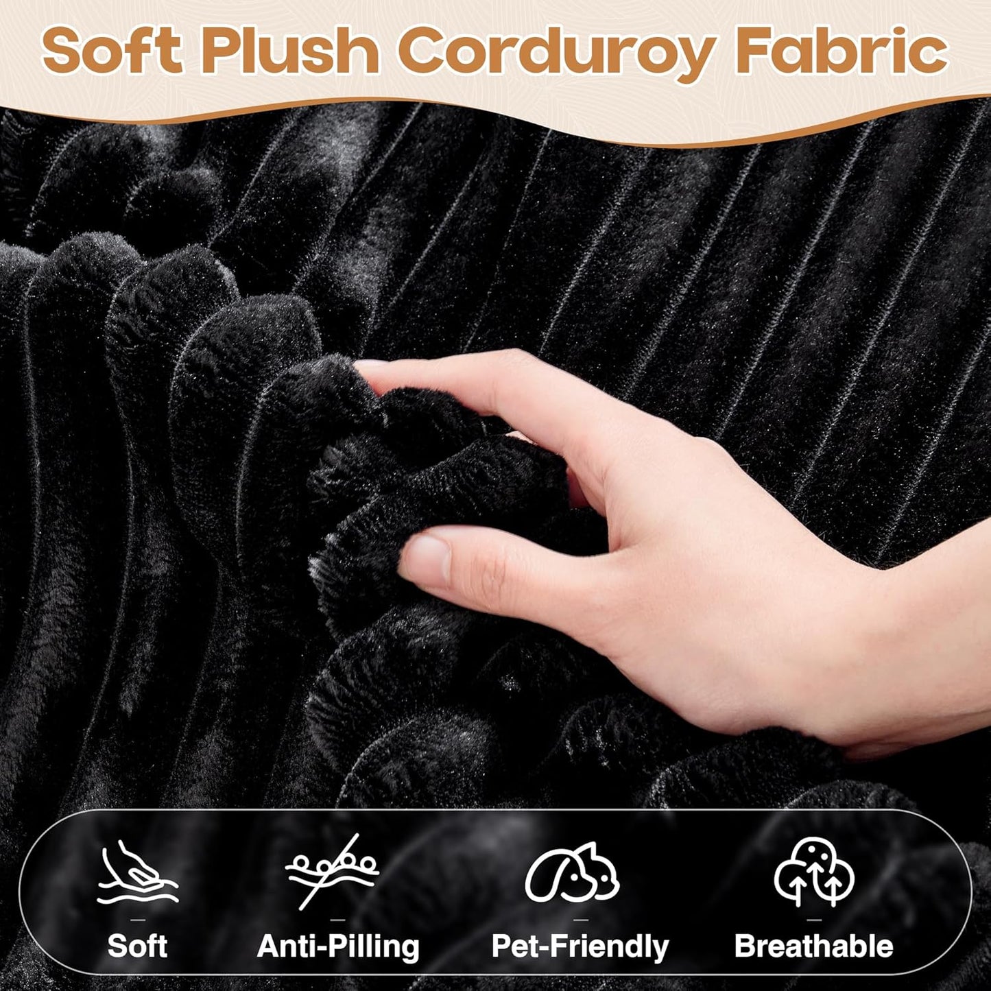 Cloud Sectional Couches for Living Room,U Shaped Modular Sofas No Assembly,165x107 Inches Plush Corduroy Oversized Floor Couch Set with Deep Seat Chaise,Black