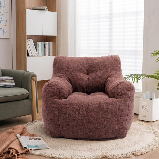 Recaceik Large Bean Bag Chairs, Tufted Soft Stuffed Bean Bag Chair with Filler, Fluffy Lazy Sofa, Imperial Lounger Giant Bean Bag Chair for Bedroom, Living Room, Rufous
