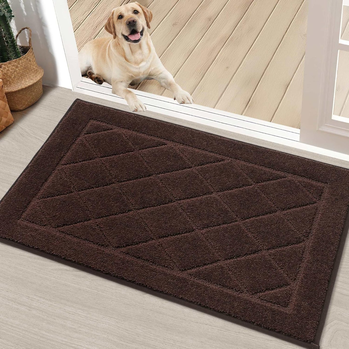 BEQHAUSE Dirt Trapper Door Mat 20" x 32", Doormat Non-Slip Entryway Rugs Washable, Dog Door Mat Stain Resistant and Absorbent Welcome Floor Mat for Front Back Door, Muddy Wet Shoes & Paws, Brown