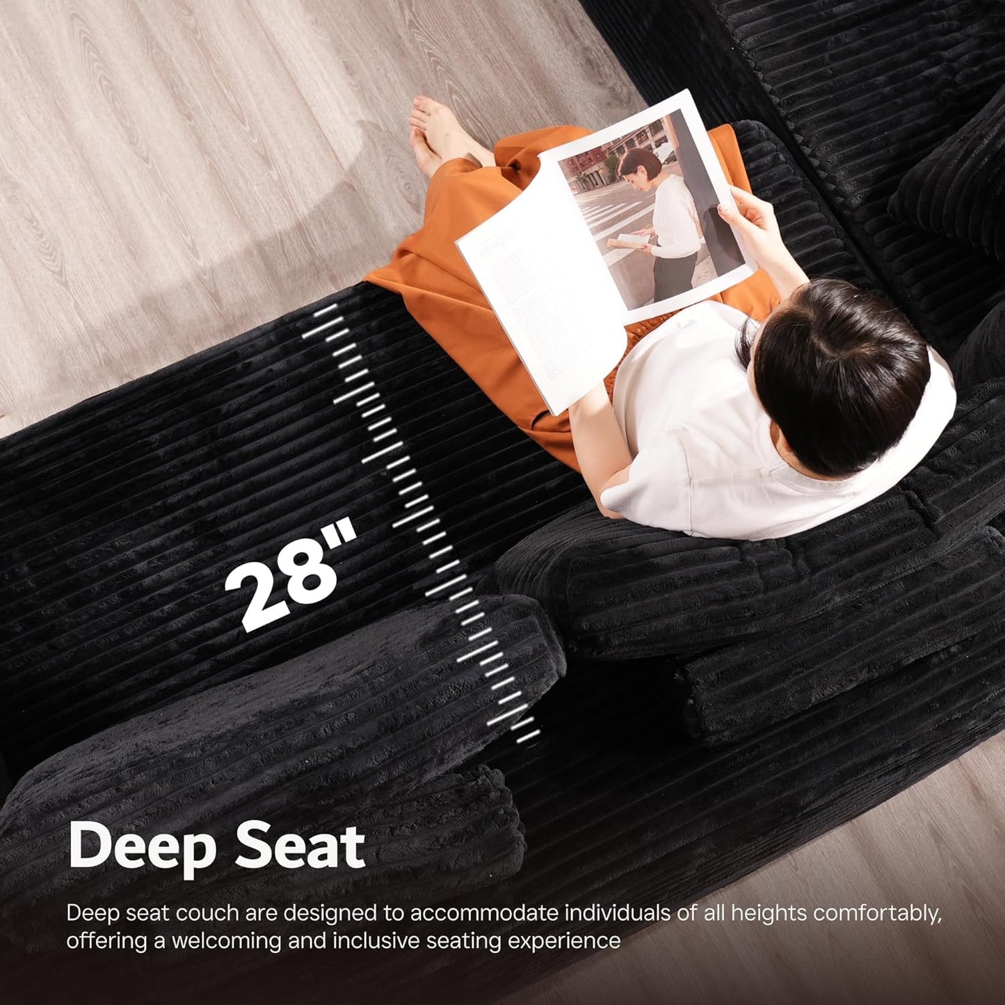 ovios Sectional Cloud Couch for Living Room, Modular Floor Sofa with Plush Corduroy, No Assembly Required, Big Comfy Couches Set with Fluffy Memory Foam, Stupendous U Shaped Sofas with Chaise, Beige