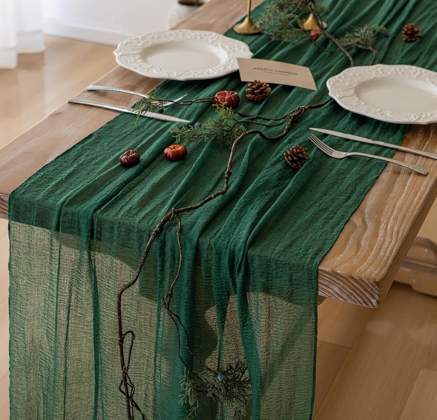 6pcs Emerald Green Cheesecloth Table Runner Gauze 120 Inch 10 FT Rustic Boho Cheese Cloth Runner for Wedding Baby Shower Bridal Shower Birthday Party Long Sheer Home Decorations