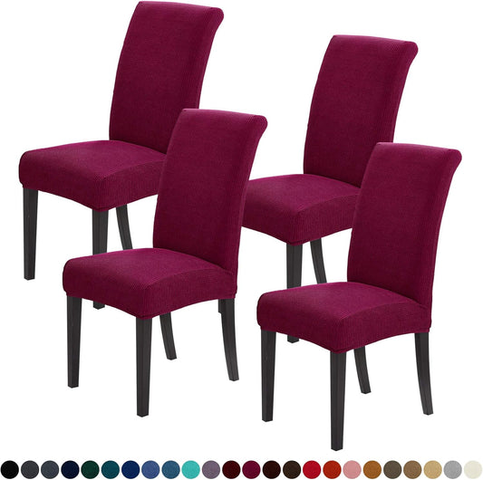 Joccun Chair Covers for Dining Room Set of 4,Dining Chair Slipcovers Stretch Dining Room Chair Covers Seat Protector,Washable Parsons Chair Cover for Home,Hotel(Wine Red,4 Pack)