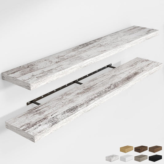 RICHFOCUS 72Inch Floating Shelves for Wall 2 Pack Shelves for Bedroom|Kitchen|Bathroom Wall Mounted Rustic Distressed Wood Floating Shelf with Invisible Brackets for Books|Storage|Decor, Rustic
