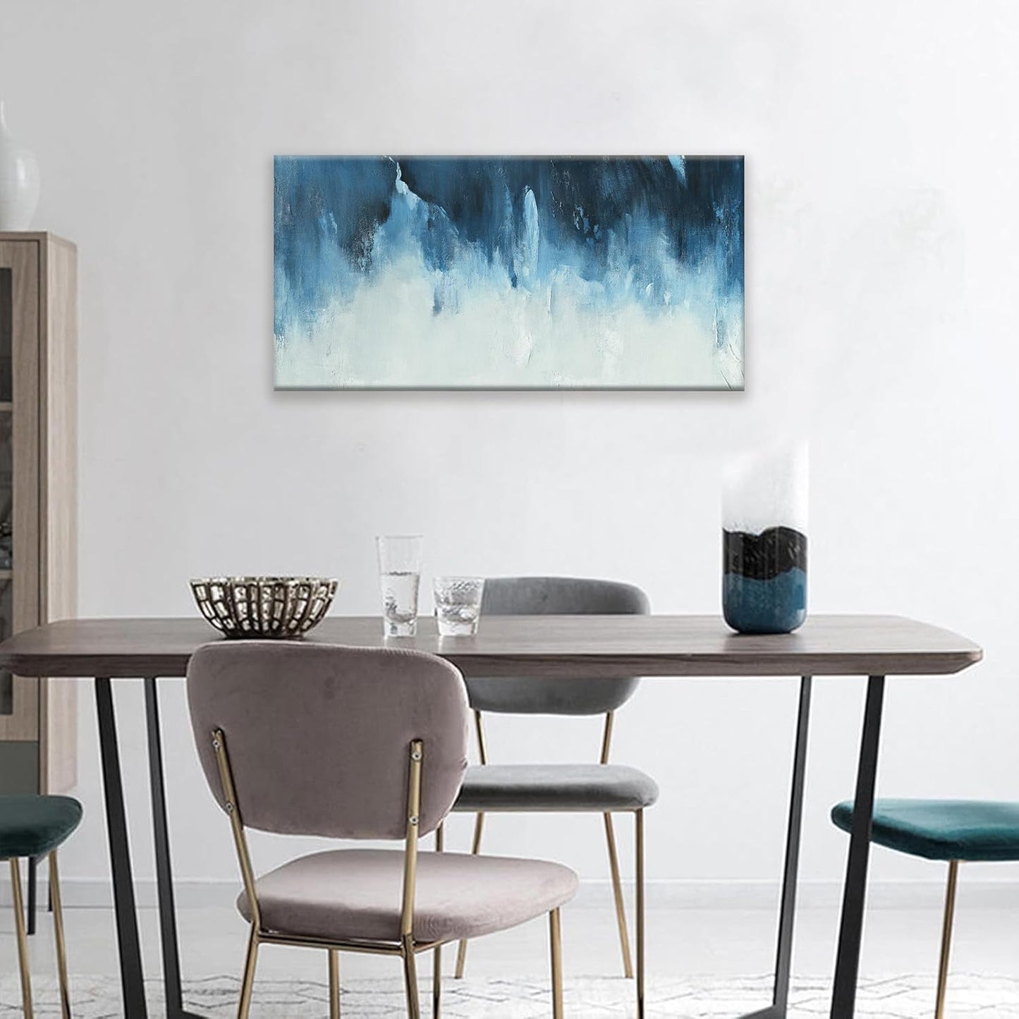 Canvas Wall Art Decor Abstract Art White Blue Wall Art Decor Pictures for Living Room Art Work Decoration Modern Abstract Wall Art Paintings Prints For Home Bedroom Office Kitchen Wall Decor 20" x 40"