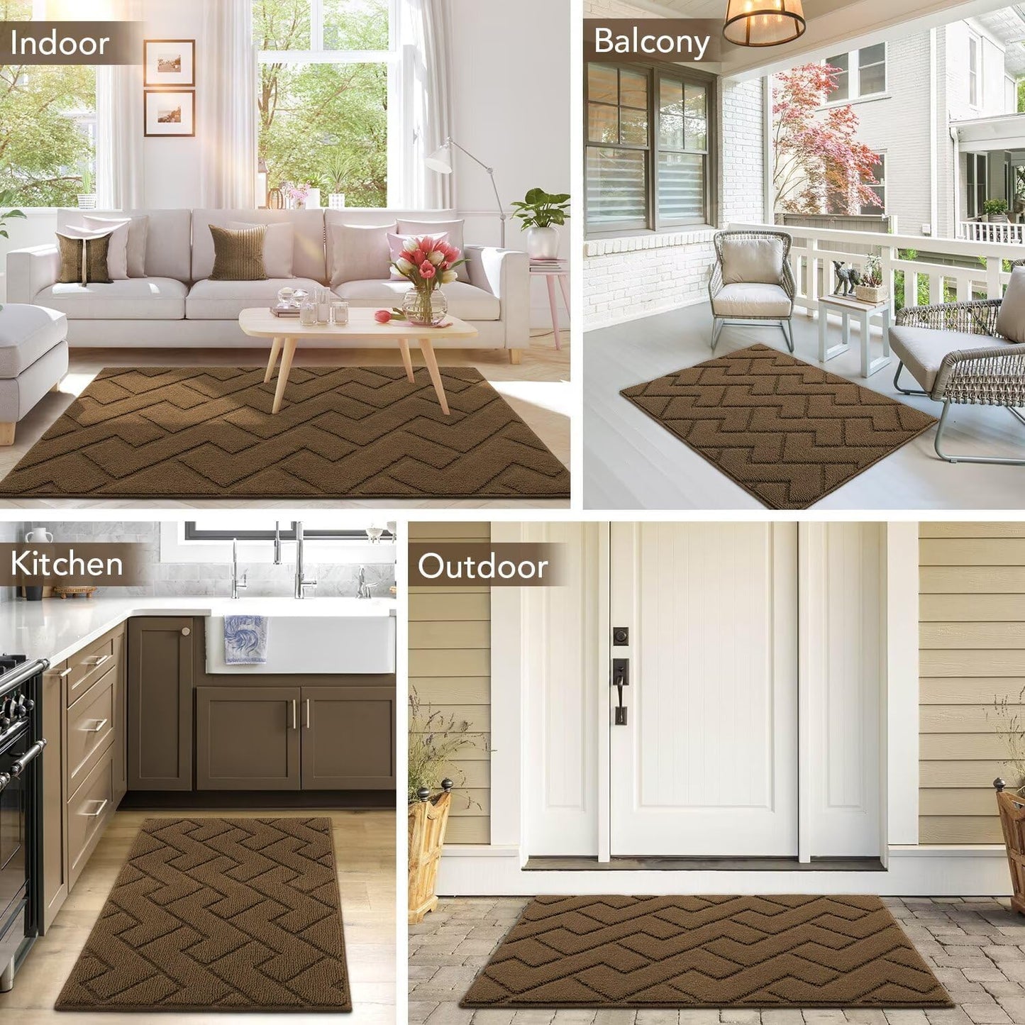 hicorfe Indoor Doormat,Front Back Door Mat TPR Backing Non Slip Mats 20"x31.5" Absorbent Resist Dirt Entrance Doormat Inside Floor for Entryway Washable Low-Profile(Dark Brown)