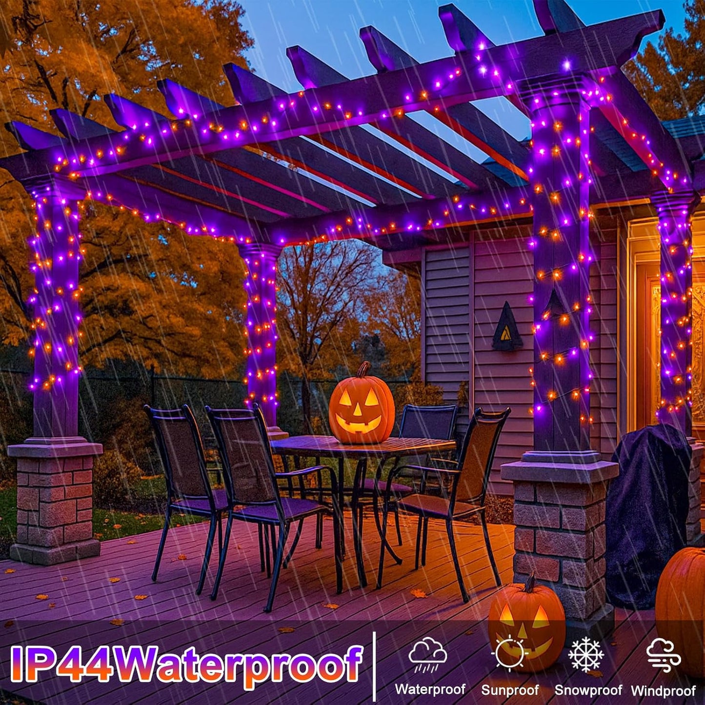400 LED Halloween String Lights Outdoor, 131 FT Halloween Lights Outdoor Clear Wire with 8 Modes, Plug in Waterproof Christmas Light for Tree Party Christmas Thanksgiving Decorations, Purple&Orange
