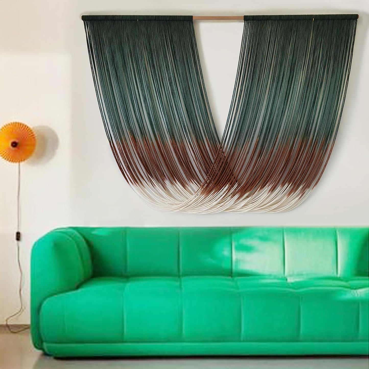 Macrame Wall Hanging Dip-Dye Green Boho Wall Decor Chic Fiber Yarn Wall Art Craftsmanship Bedroom Livingroom Nursery Apartment Home Decor 57" W x 35" L