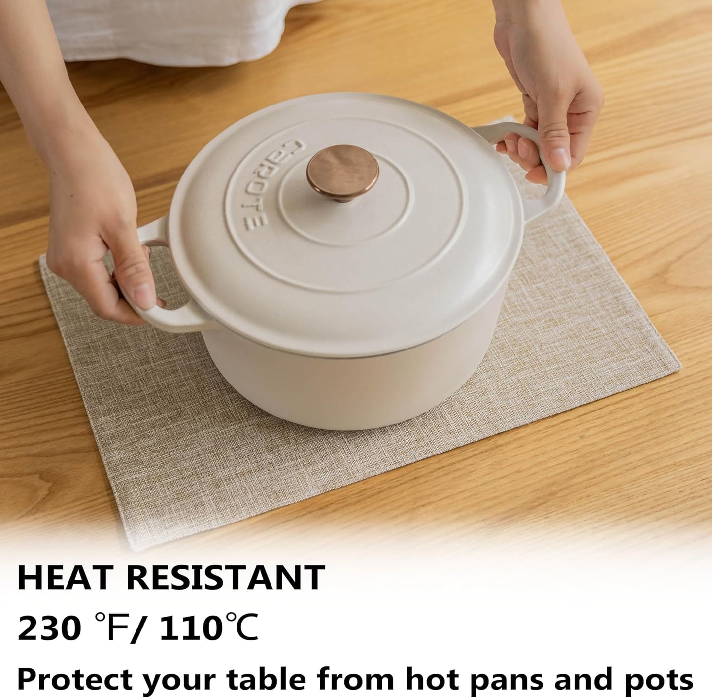 Demetex Burlap Place Mats Set of 6 Heat Resistant Linen Placemats Decorative Wipeable Fabric Table Mats for Dining Kitchen Tables, Burlap