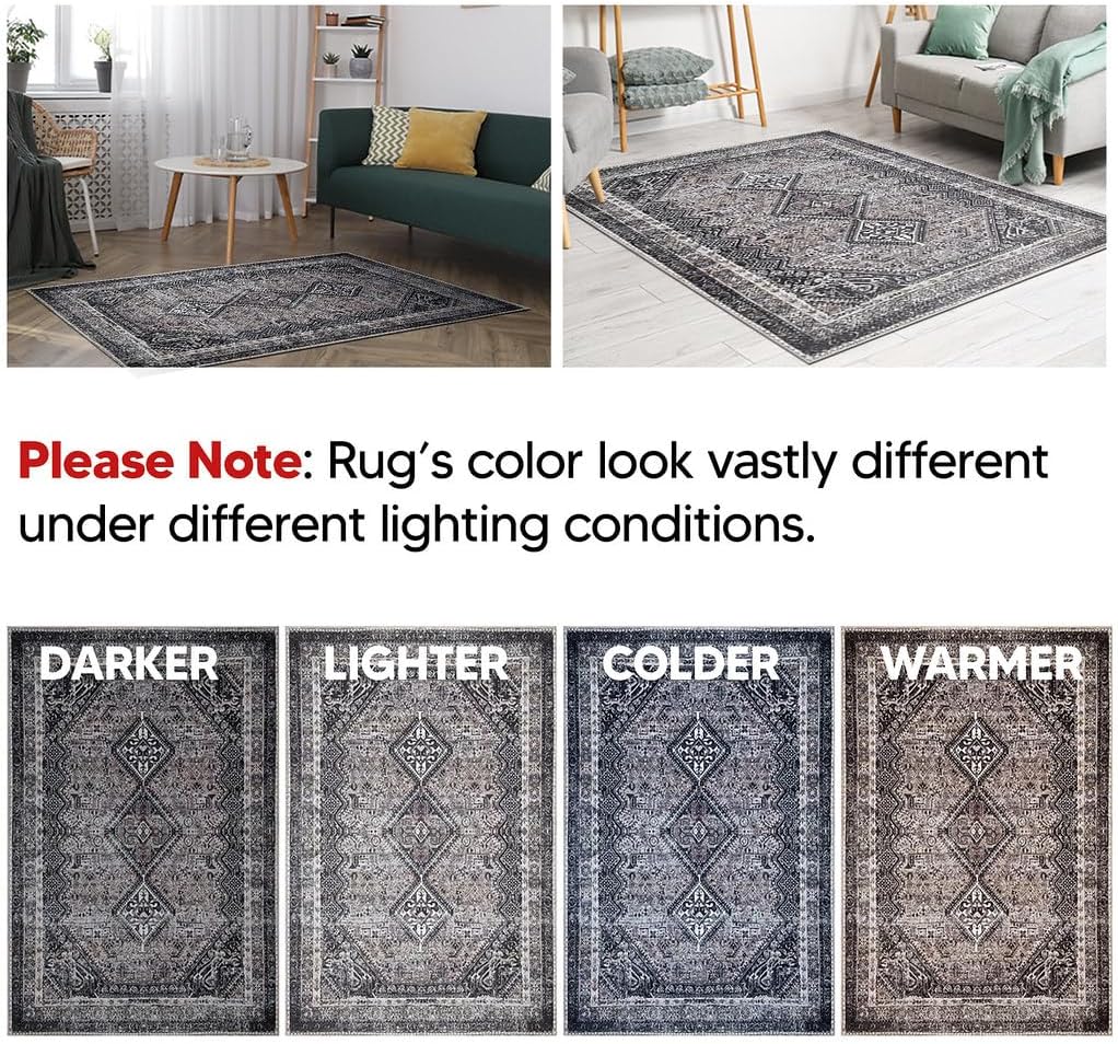 Keen Home Design 9x12 Rug - Machine Washable Area Rug with Non-Slip Backing, Ideal for Living Room, Dining Room, Bedroom - Vintage, Easy Clean, Durable, Low Pile Rug - (9' x 12')