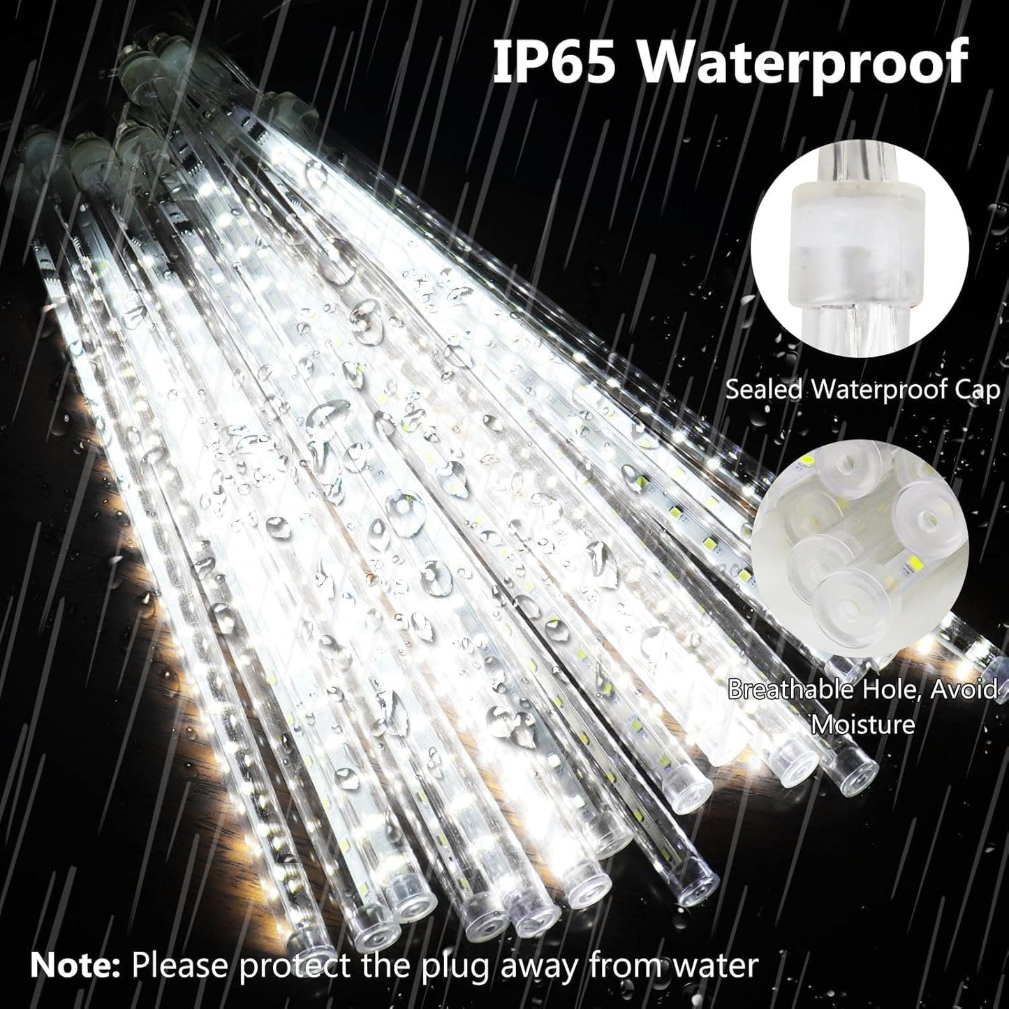 PEMOTech Meteor Shower Lights Outdoor, 38.5ft 15 Tubes 11.8" 540 LED Christmas Lights Outdoor, Snow Falling Icicle Light for Xmas Tree Halloween Decoration Wedding Party Window, Cool White