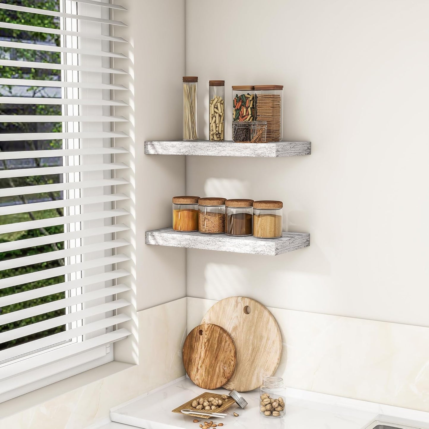 RICHFOCUS 16Inch Floating Shelves for Wall 2 Pack Shelves for Bedroom|Kitchen|Bathroom Wall Mounted Rustic Distressed Wood Floating Shelf with Invisible Brackets for Books|Storage|Decor, Rustic