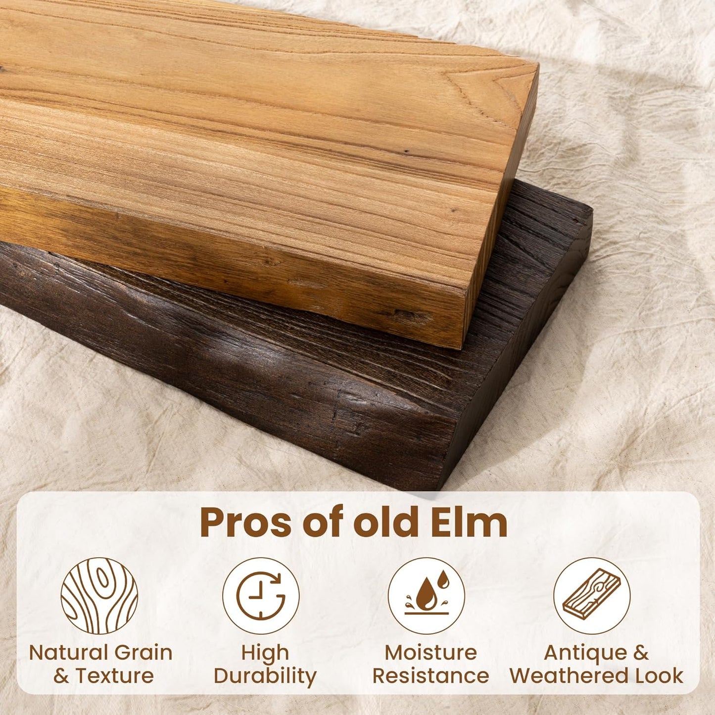 72" Floating Shelves, Live Edge Elm Wood Floating Shelf for Wall, Wall-Mounted Display Shelves with Invisible Heavy-Duty Bracket, Long Floating Shelf for Bathroom, Kitchen, Living Room, Walnut Color