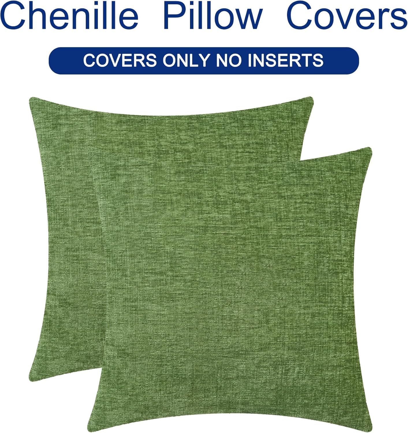 CaliTime Throw Pillow Covers Decorative 22 X 22 Inches Pack of 2 Cozy Chenille Cushion Cases for Couch Sofa Bed Living Room Home Forest Green