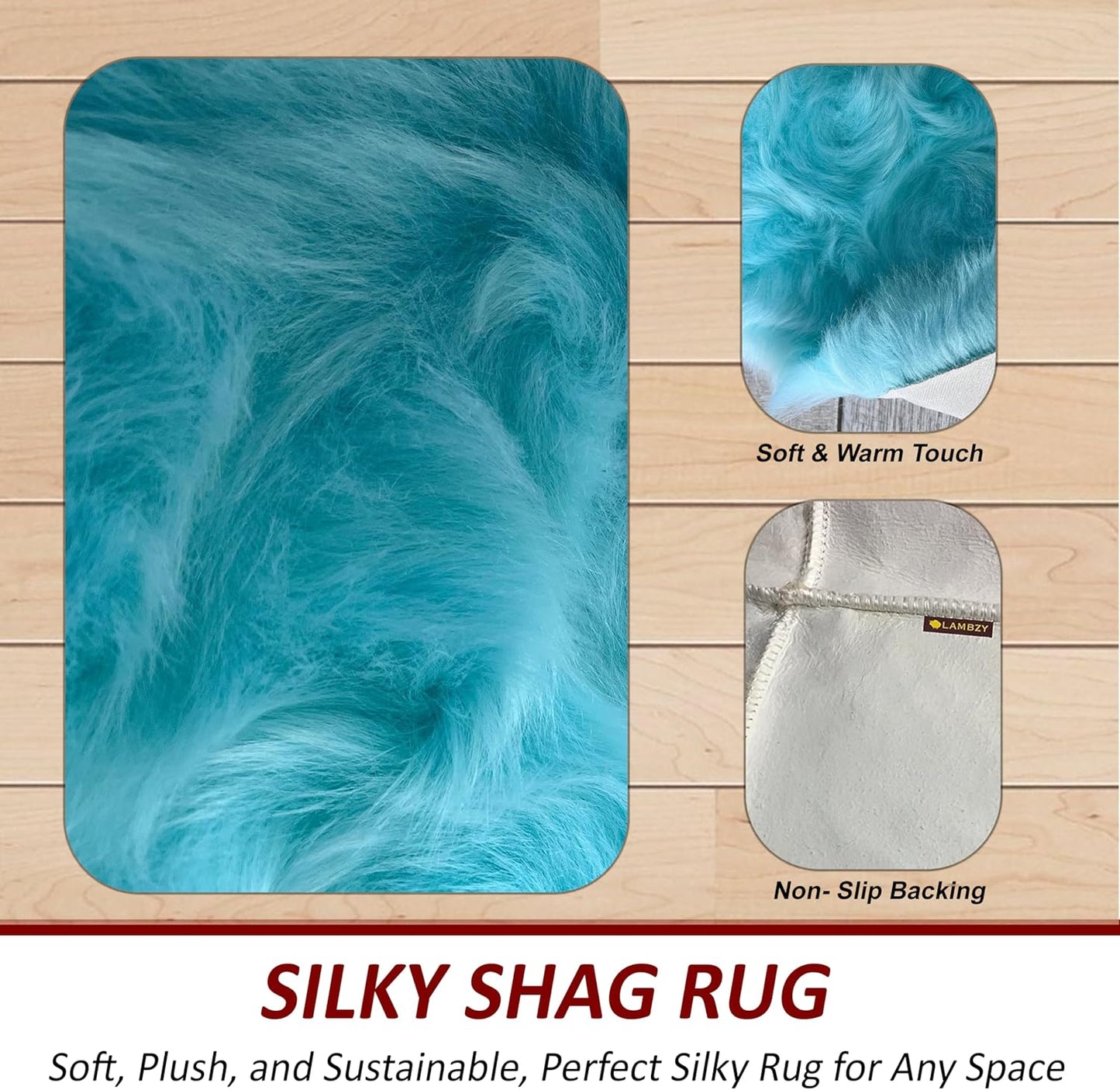 LAMBZY Faux Sheepskin Super Soft Hypoallergenic Free Shape Silky Shag Rug, Luxury Shaggy Plush Carpet for Bedrooms Living Kids Room Sofa Rugs (Blue, Sexto 6 Pelts 6'x6')