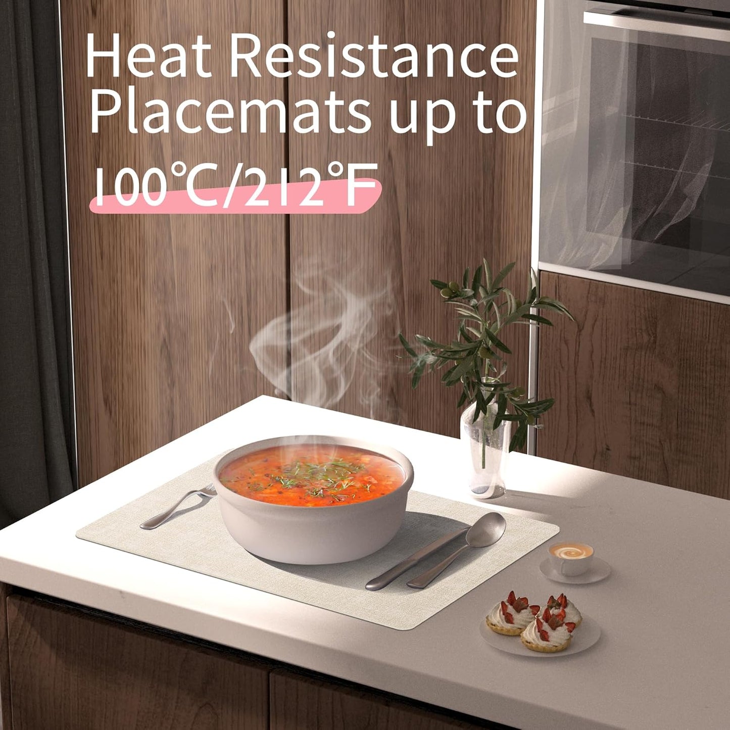 Maxpearl Faux Leather Placemats Set of 4 - Waterproof - Wipe Clean - Heat Resistant - Anti Slip Dining Table Place Mats, Suitable for Indoor & Outdoor Use, 17’’×12’’, Beige