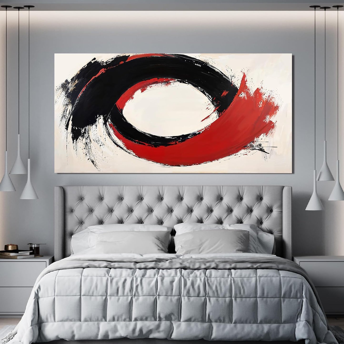 Abstract Wall Art Decor Minimalist Black Wall Art Prints Abstract Canvas Art Wall Decor Large Modern Wall Art Red Wall Art Pictures for Living Room Artwork for Walls Bedroom Office Decor 24" X 48"