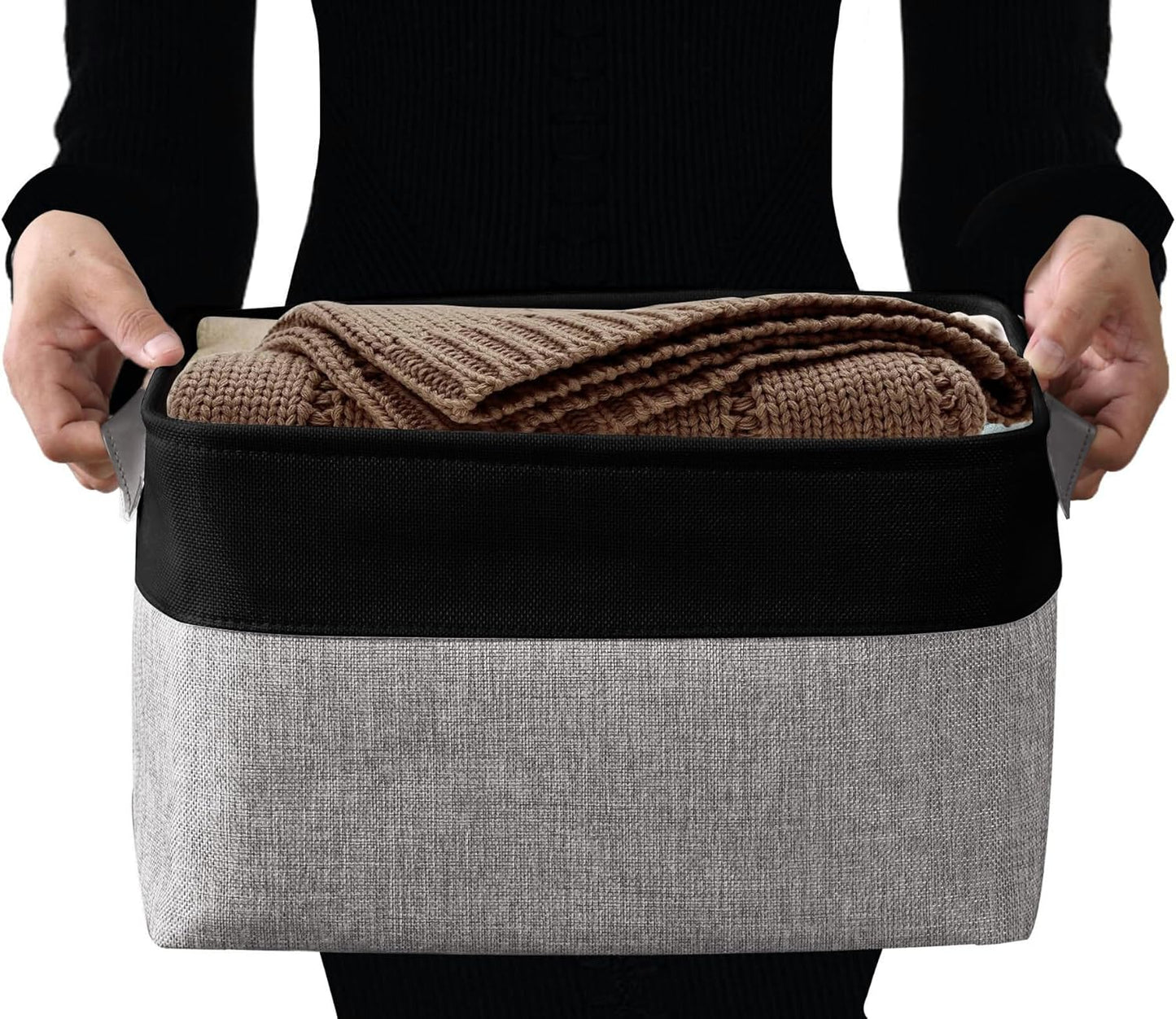 DECOMOMO Storage Baskets for Shelves - Fabric Closet Organizers and Storage Bins, Perfect Baskets for Organizing Closet Toys Nursery (Grey and Black, Large - 4 Pack)