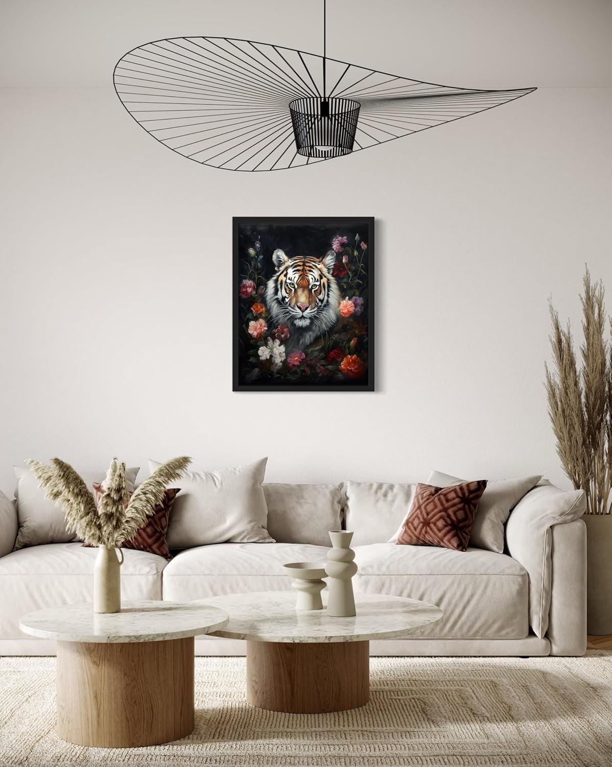 Tiger and Flower Poster Art Print, Halloween Scary Vintage Wall Art Academia Spooky Painting Decoration for Horror Prints, Gothic Posters Bedroom Decor 89 (Tiger and Flower, 11 x 14 inches, Unframed)