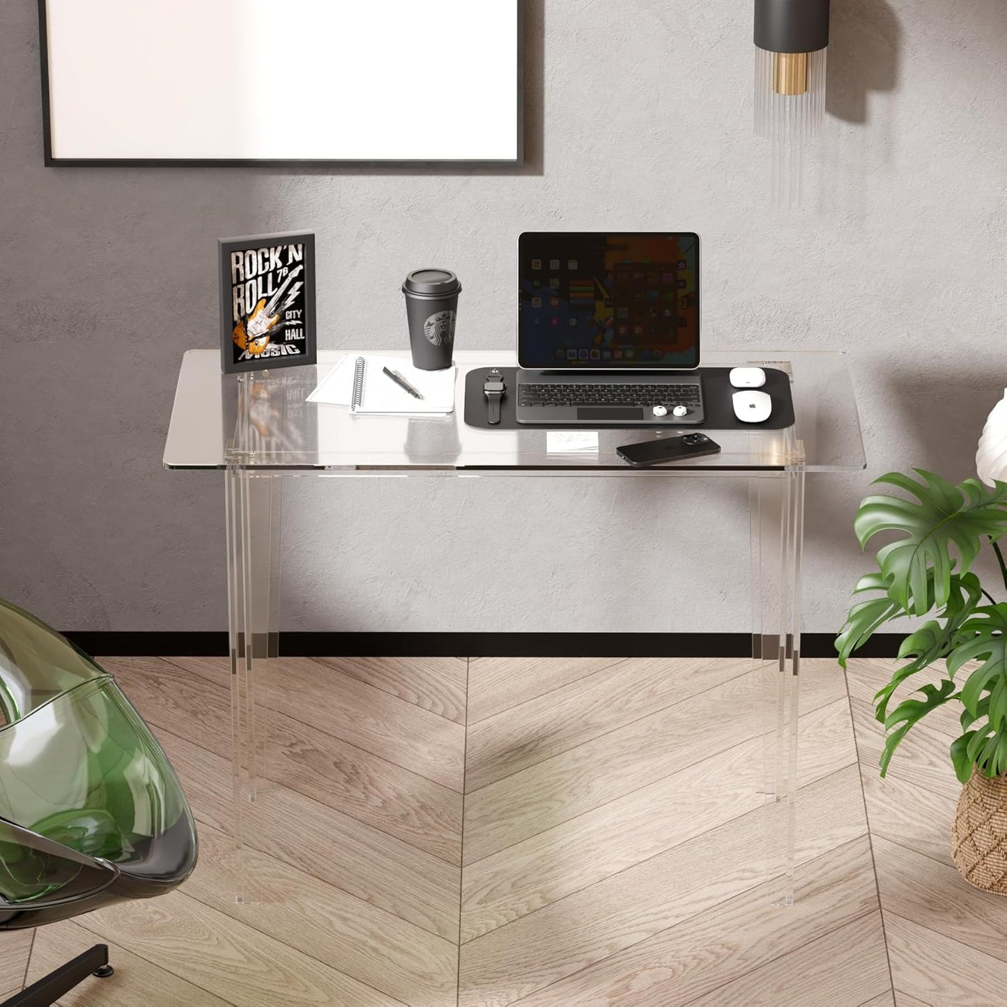 Acrylic Desk, Modern Study Table for HomeOffice-Extended Surface Multi-Purpose Console & EntrywayTable, Sturdy Lightweight Design (42.5-inch, Transparent)