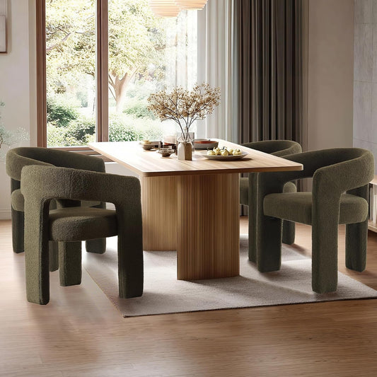 Green Sherpa Dining Chairs Set of 4, Modern Barrel Dining Room Chairs Upholstered Faux Fur Accent Chair with Arms and Round Back for Living Room Kitchen Armchair No Assembly Needed