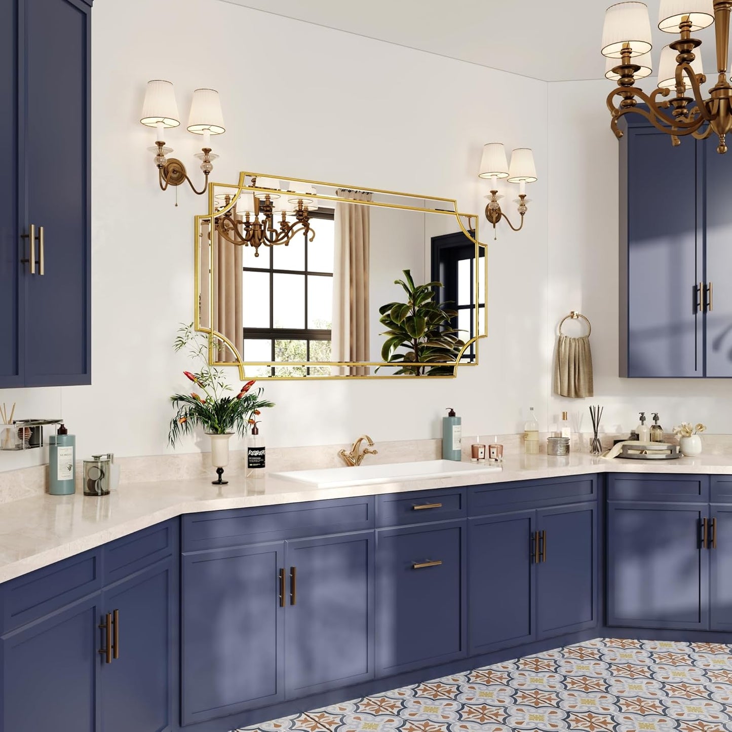 Kelly Miller 28"x50" Large Gold Mirror for Wall, Modern Elegant Decorative Mirror Rectangular Vanity Mirror Beveled for Bathroom Living Room Bedroom Farmhouse Fireplace Entryway Hallway