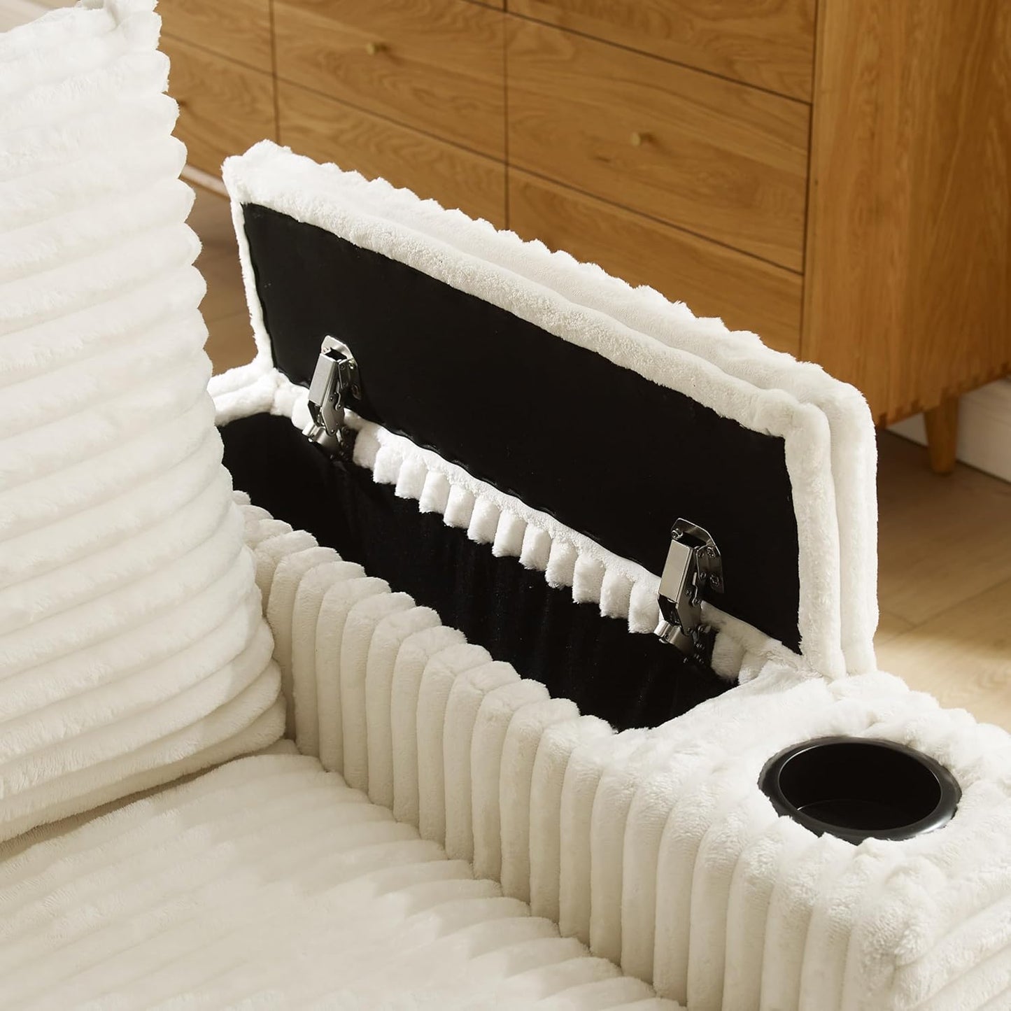 Modular Sectional Sofa Couch, Plush Corduroy Fabric Sectional Couches for Living Room with USB Charging Ports, Phone Holders, and Multi-Functional Storage Armrests (White, 4set+2ottoman)