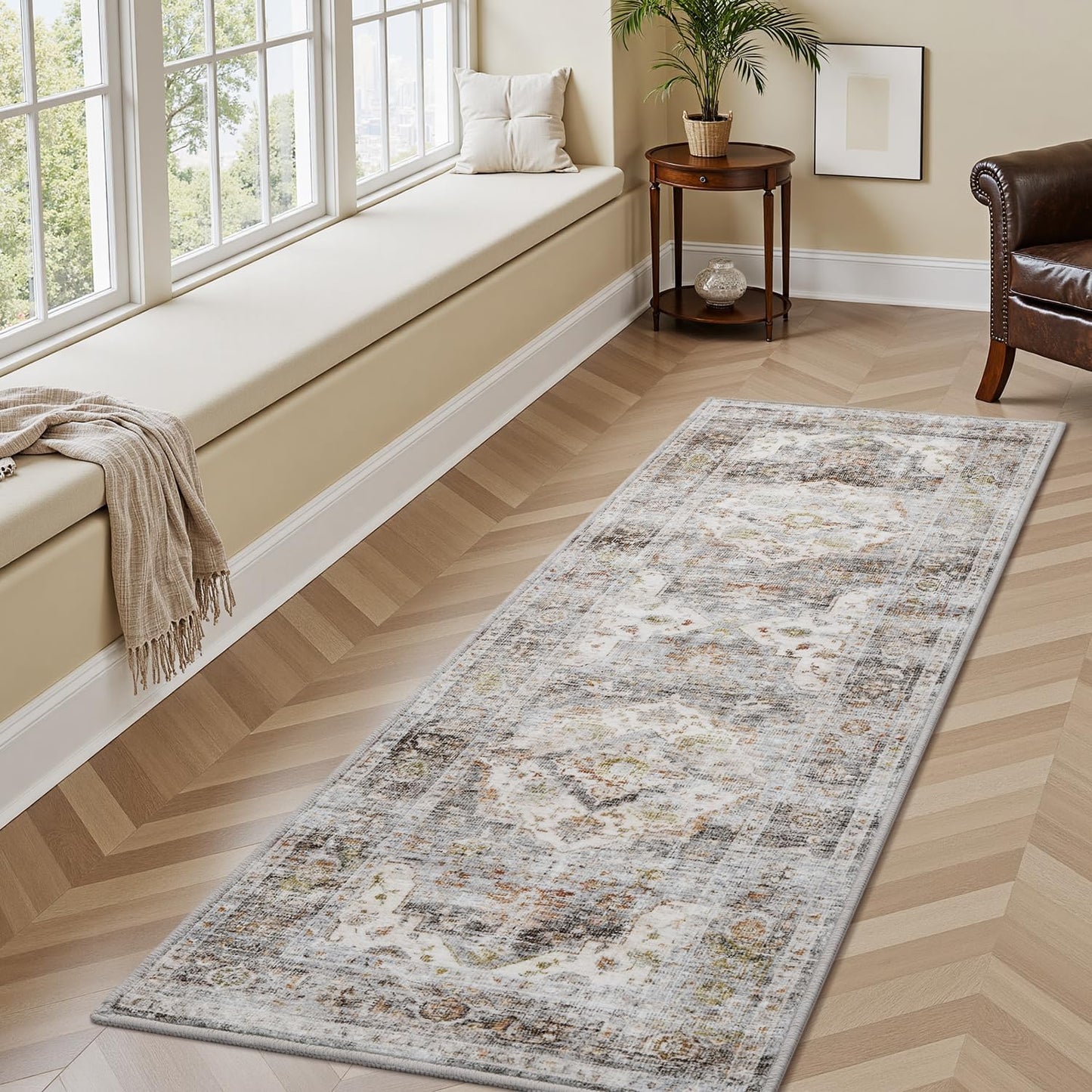 AMOAMI-2X3 Small Rug-Washable Rugs Entryway Mat Indoor-Soft Vintage Non Slip Rugs for Kitchen Laundry Room Bathroom Grey Decorative Accent Rug for in Front of Sink 24 Inch x36 Inch