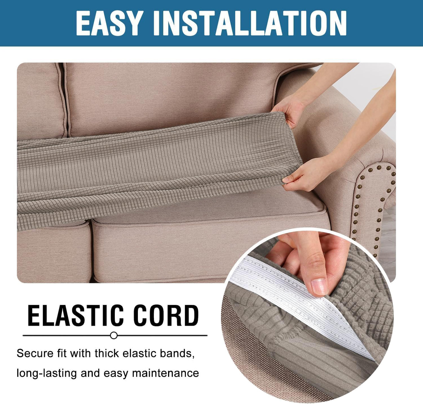 H.VERSAILTEX Super Stretch Individual Seat Cushion Covers Sofa Covers Couch Cushion Covers Slipcover Sets Thick Jacquard Textured Twill Fabric (1 Piece Chair Cushion Cover, Taupe)