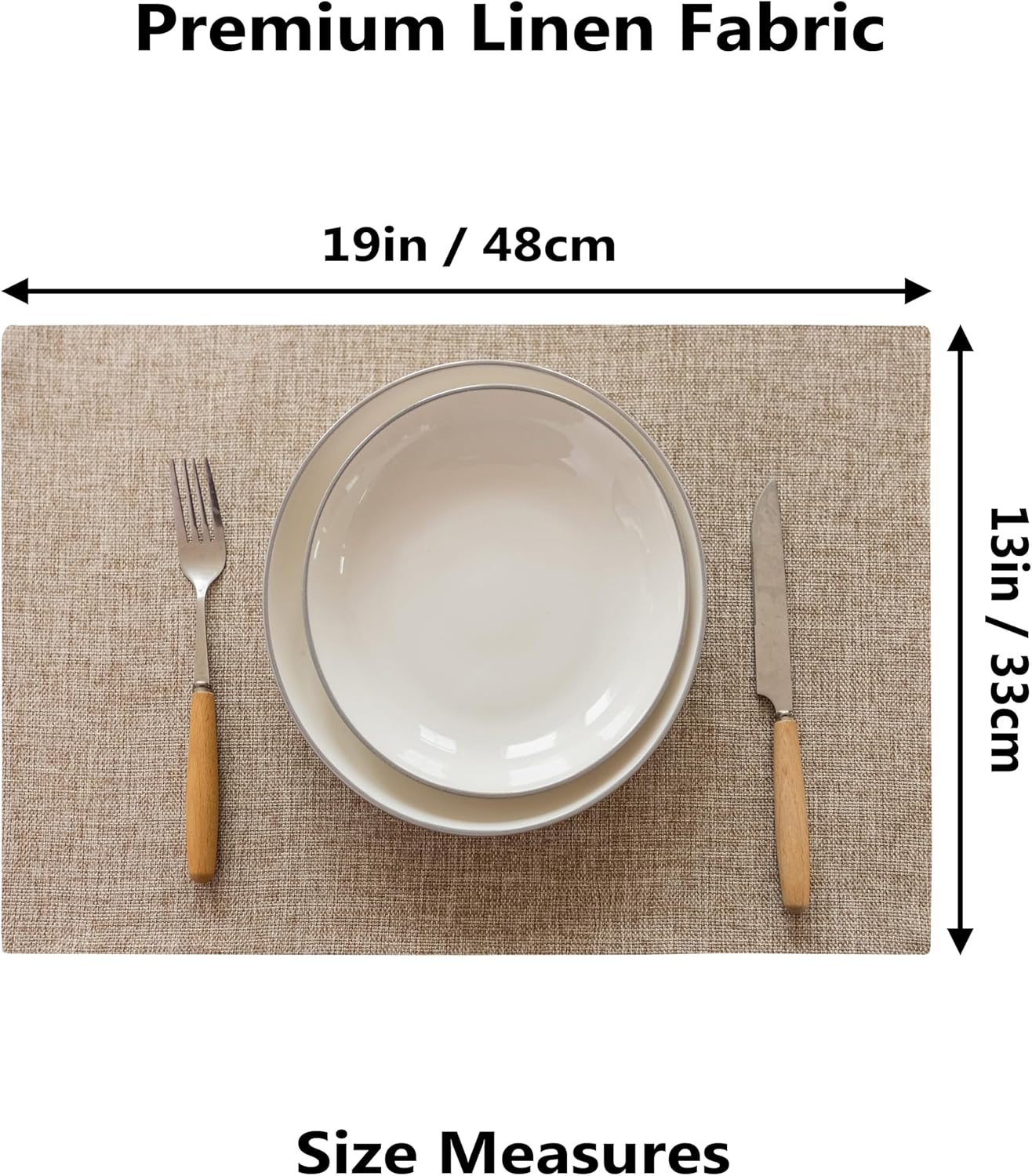 Demetex Table Placemats Linen Place Mats Set of 8 Natural Heat Resistant Cloth Plate Mats for Indoor Dining Room Restaurant Cafe, 13x19 inch, Linen