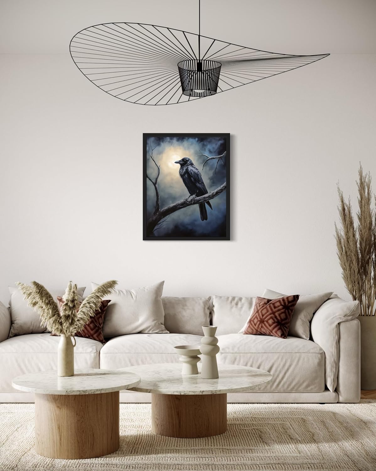 Crow under the Moonlight Poster Art Print, Halloween Scary Vintage Wall Art Academia Spooky Painting Decoration for Horror Prints, Gothic Posters Bedroom Decor 89 (Crow under the Moonlight, 8 x 10 inches, Unframed)