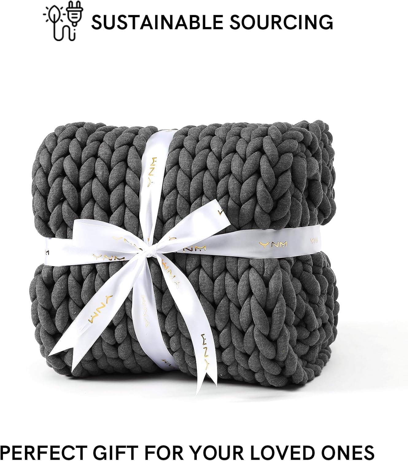 YnM Chunky Throw Blanket, Medium-Weight, Hand Knitted, Skin Friendly, Ventilated and Breathable, Machine Washable, Home Décor Piece for Couch, Sofa and Bed (Charcoal Grey, 40x50 Inch)