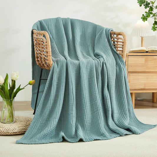 EMME Cotton Blanket Twin XL for Bed Soft Muslin Blankets 66"x90" Lightweight Breathable Layering Bedspread Coverlet All Season Gauze, Teal