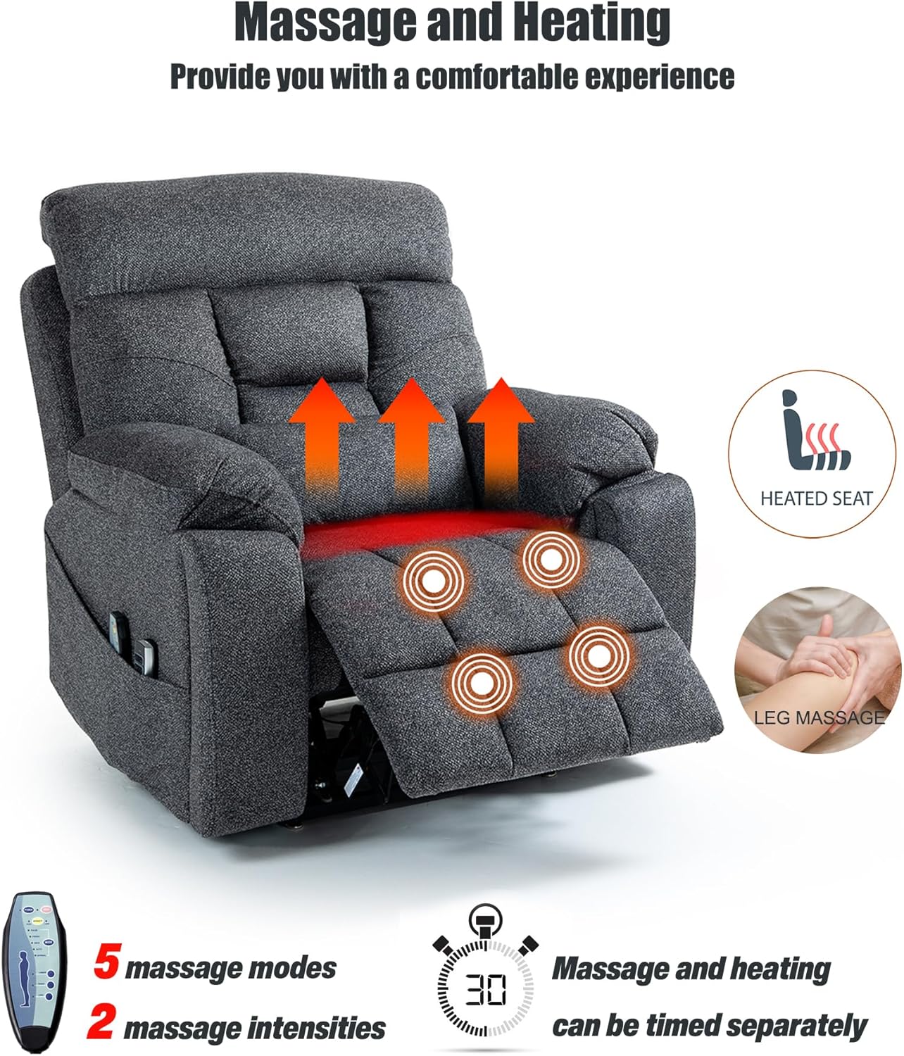 Lazy Boy Recliner Chair, 4 Motor Recliner with Power Headrest and Lumbar, Nursing Lift Chair with Vibrating Massage and Heated Seat
