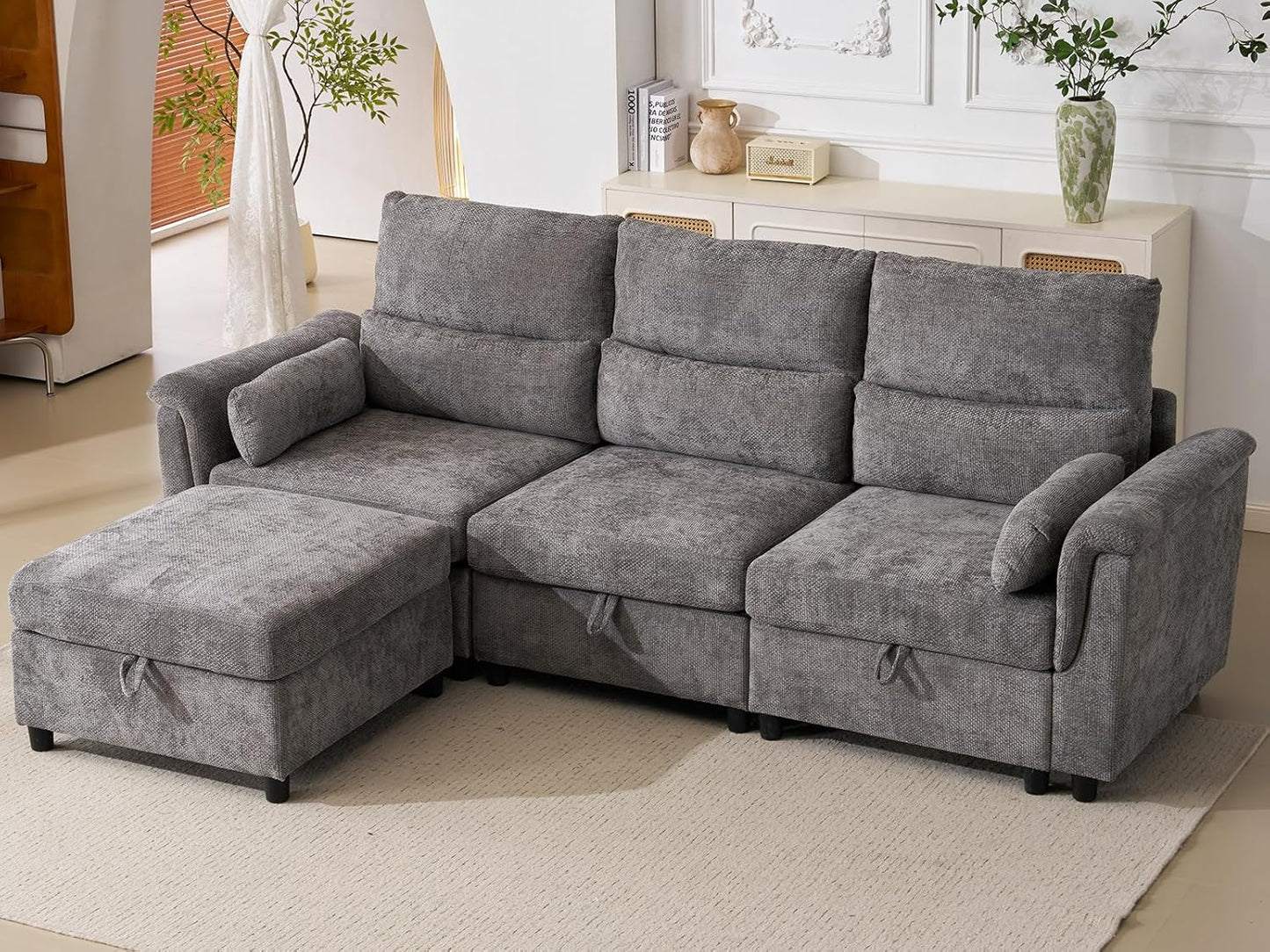 103'' Modular Sectional Sofa, L Shaped Comfy Cloud Couch with Storage,4-Seat Convertible Modern Deep Seat Sofa with Throw Pillows for Living Room, Grey
