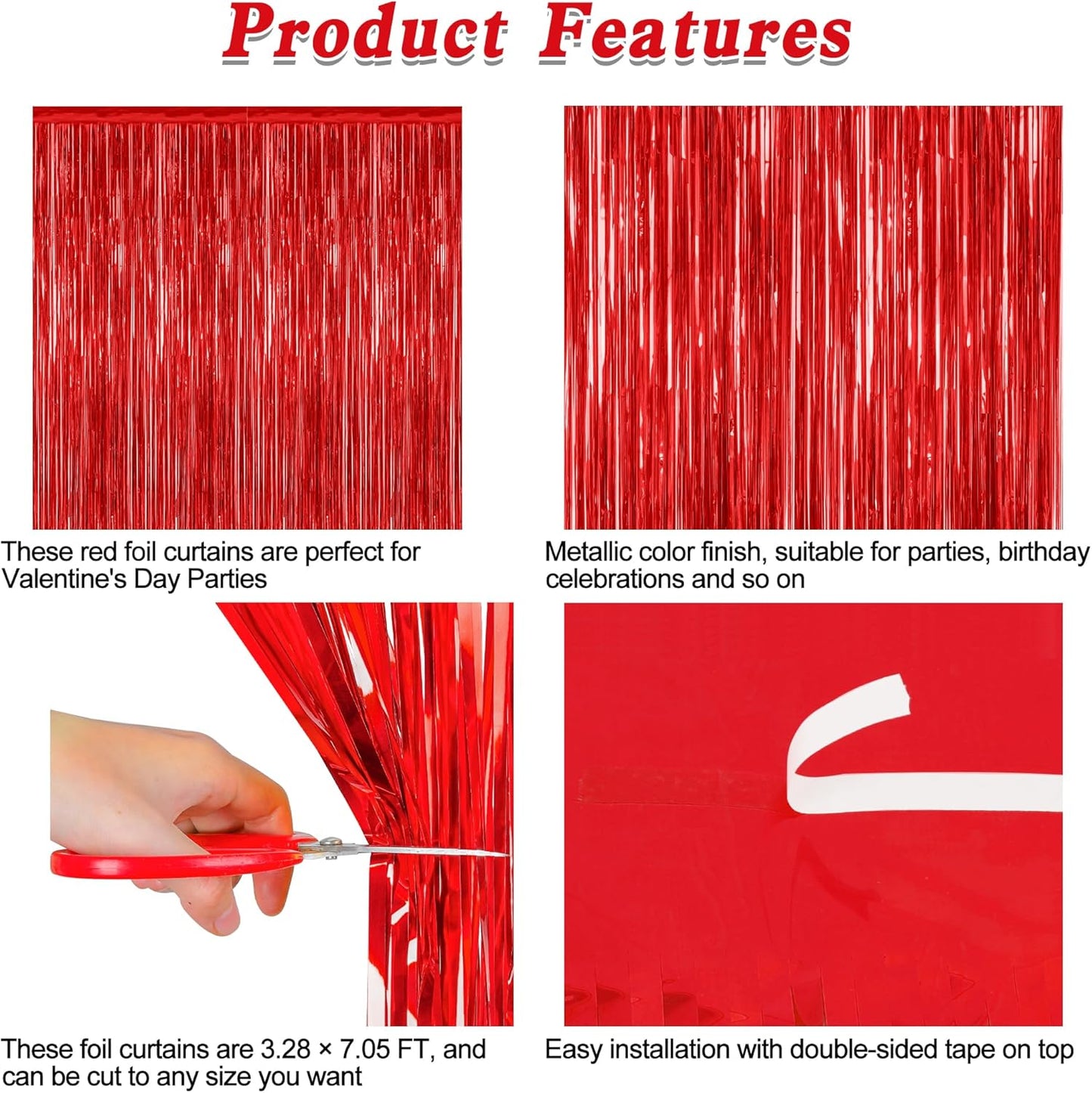 8 Pack Red Backdrop, 3.28 FT x 7.05 FT Streamer Party Decorations, Metallic Foil Fringe Curtains Party Streamer Photo Booth Backdrop, Red Tinsel Canival Theme Party Decor for Engagement Birthday