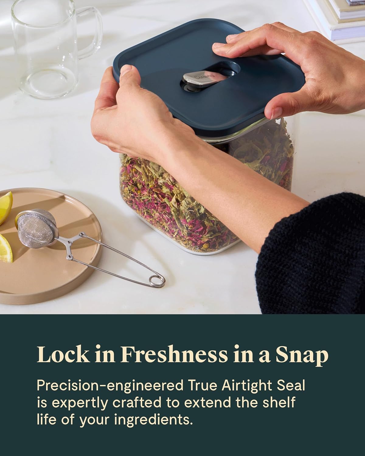 Caraway 2.5qt Glass Airtight Food Storage Container with Lid – Non-Toxic, BPA-Free Kitchen Storage Container – Stackable, Space-Saving Airtight Container for Dry Goods and More - Mist