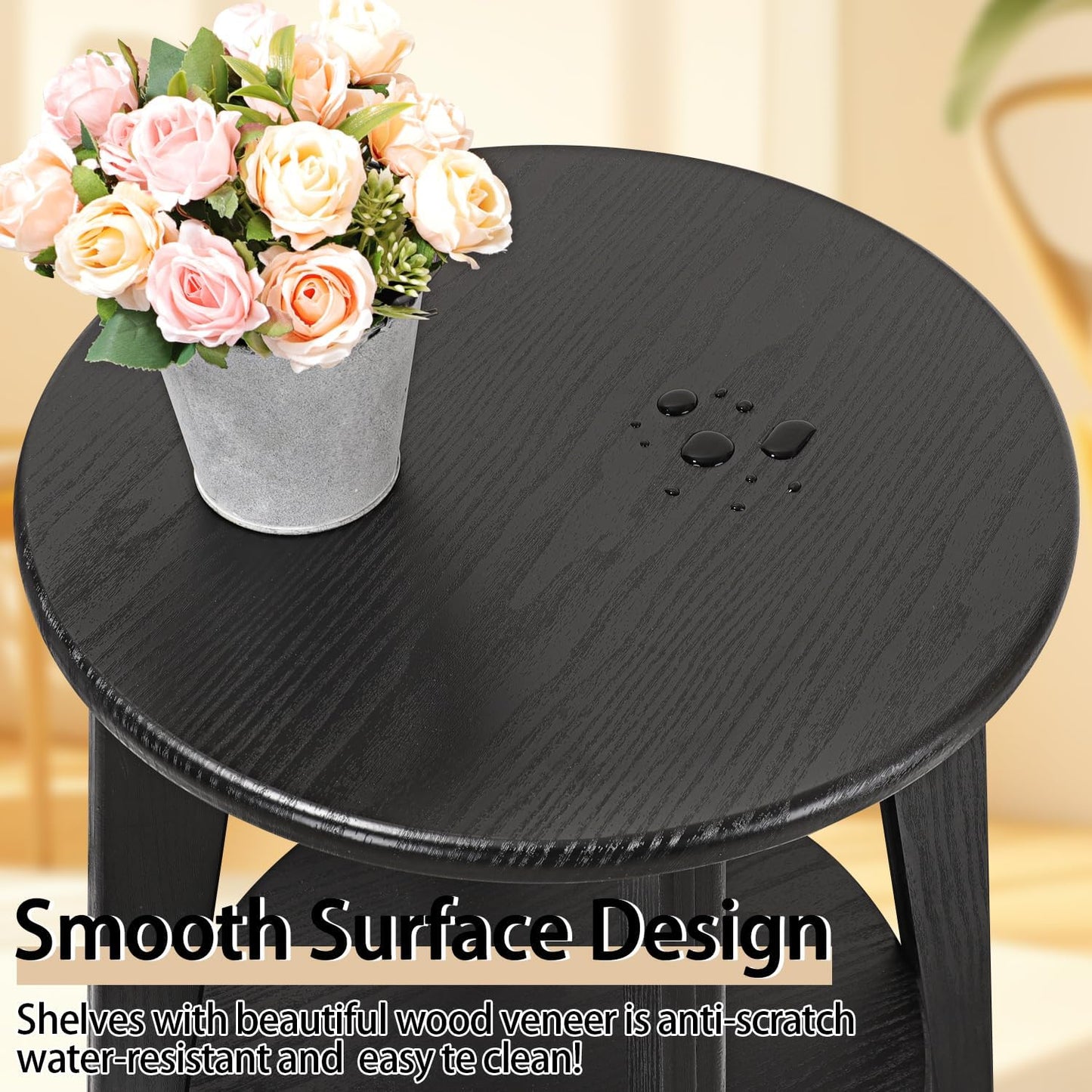 Side End Table Round Black Beside Table Sofa Table Nightstand Modern End Table 2-Tier Small Accent Tables Great for Small Spaces Living Room Bedroom