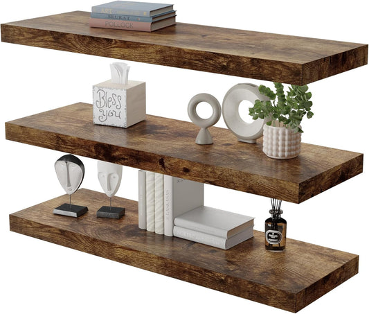 Large Floating Shelves for Wall Set of 3 Wooden Wall Shelves 30 in x 12.75 in x 2 in Room Decor Long Shelf with Invisible Wall Mount Bracket for Bedroom Kitchen Living Room Rustic Brown