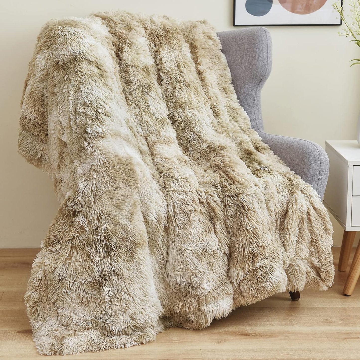GONAAP Fuzzy Faux Fur Throw Blanket Twin Size Tie-dye Beige Super Soft Cozy Plush Fuzzy Shaggy Blanket for Couch Sofa Bed (Tie-dye Beige, Twin(60"x80"))