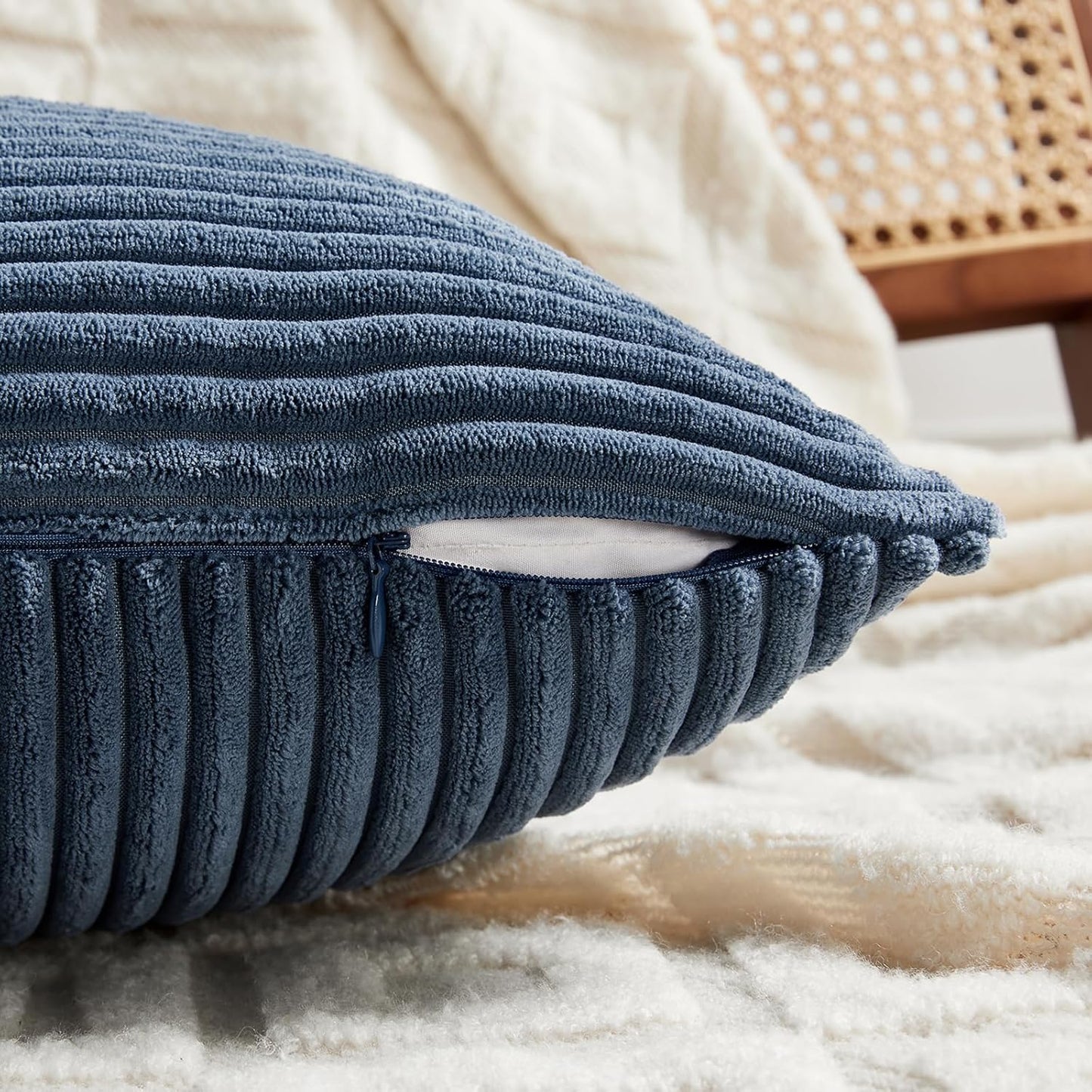 Fancy Homi 2 Packs Dusty Blue Lumbar Decorative Throw Pillow Covers 16x32 Inch for Couch Bed Sofa, Rustic Farmhouse Boho Home Decor, Soft Striped Corduroy Rectangle Accent Cushion Case 40x80 cm