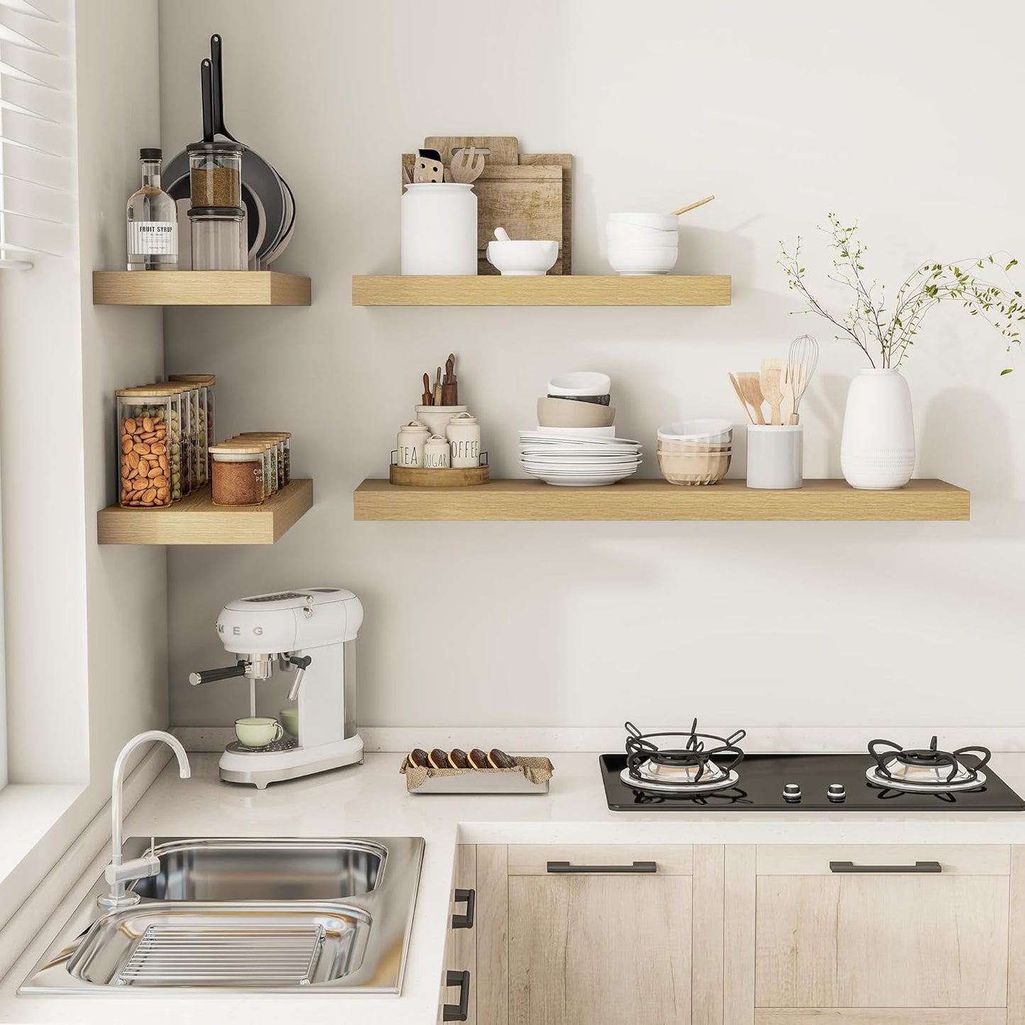 12 Inch Deep Floating Shelves 55 inch Long, 55 x 12 Wide Wall Shelves with Invisible Brackets, Heavy Duty Shelf for Bedroom Bathroom Living Room Kitchen Office Home Decor, Modern Shelf Set of 2, Oak