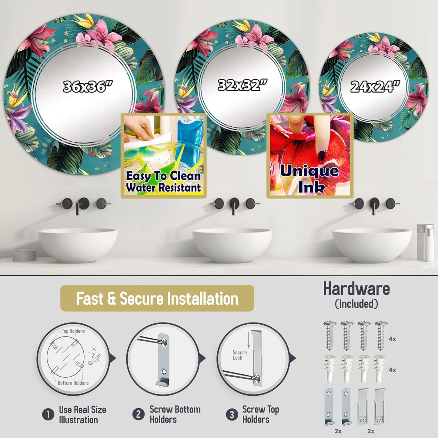 Symmetric Cubes in Deep Cobalt Blue - Geometric Maze - 24 Inches - Round Decorative Wall Mirror for Bathroom, Bedroom, Entryway, Living Room, Vanity Room and Modern Décor